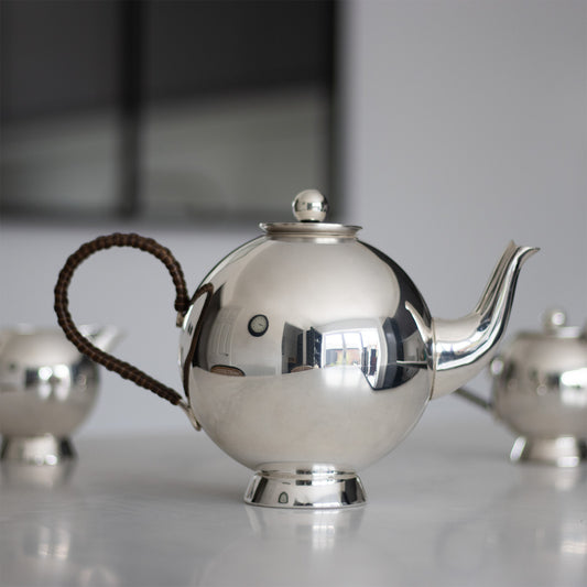 Silver Plated Spheres Tea Infuser Large Wicker Handle - Nick Munro